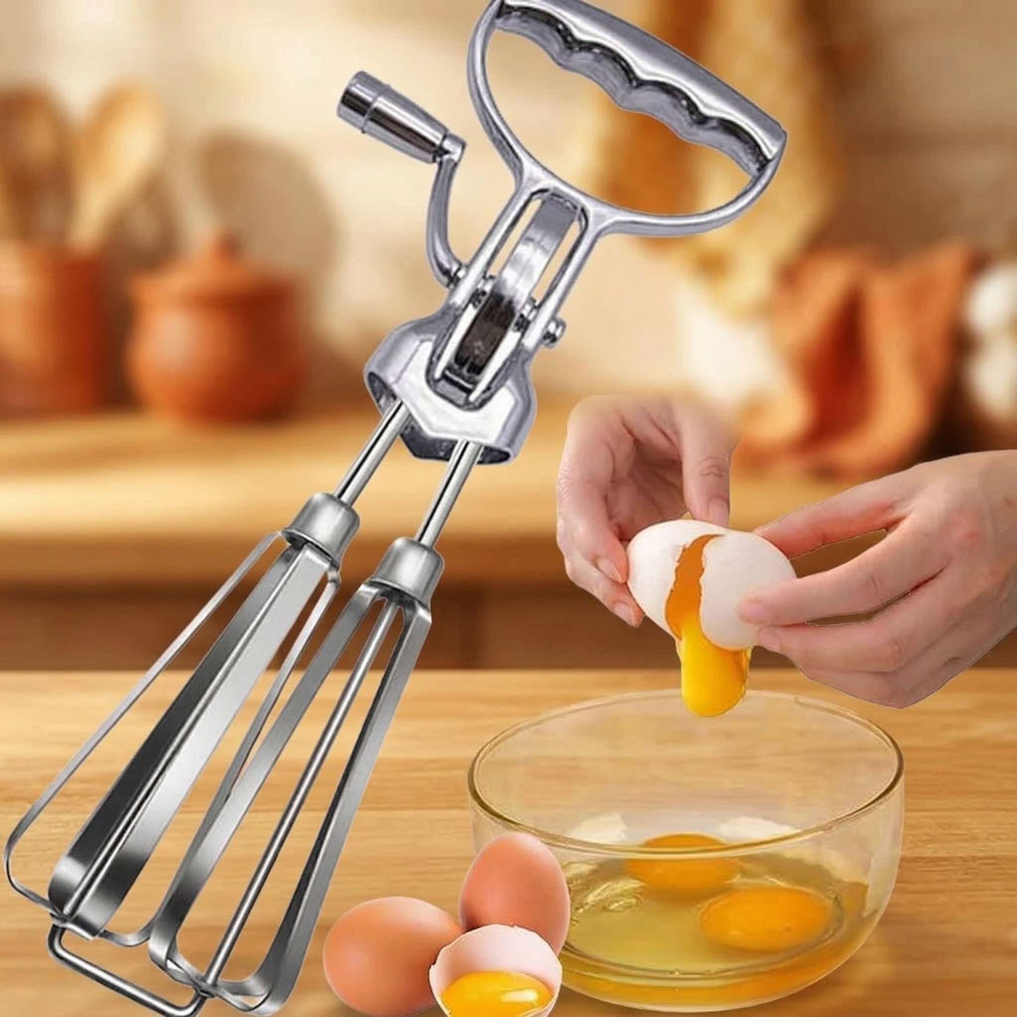 Hand-crank electric egg beater