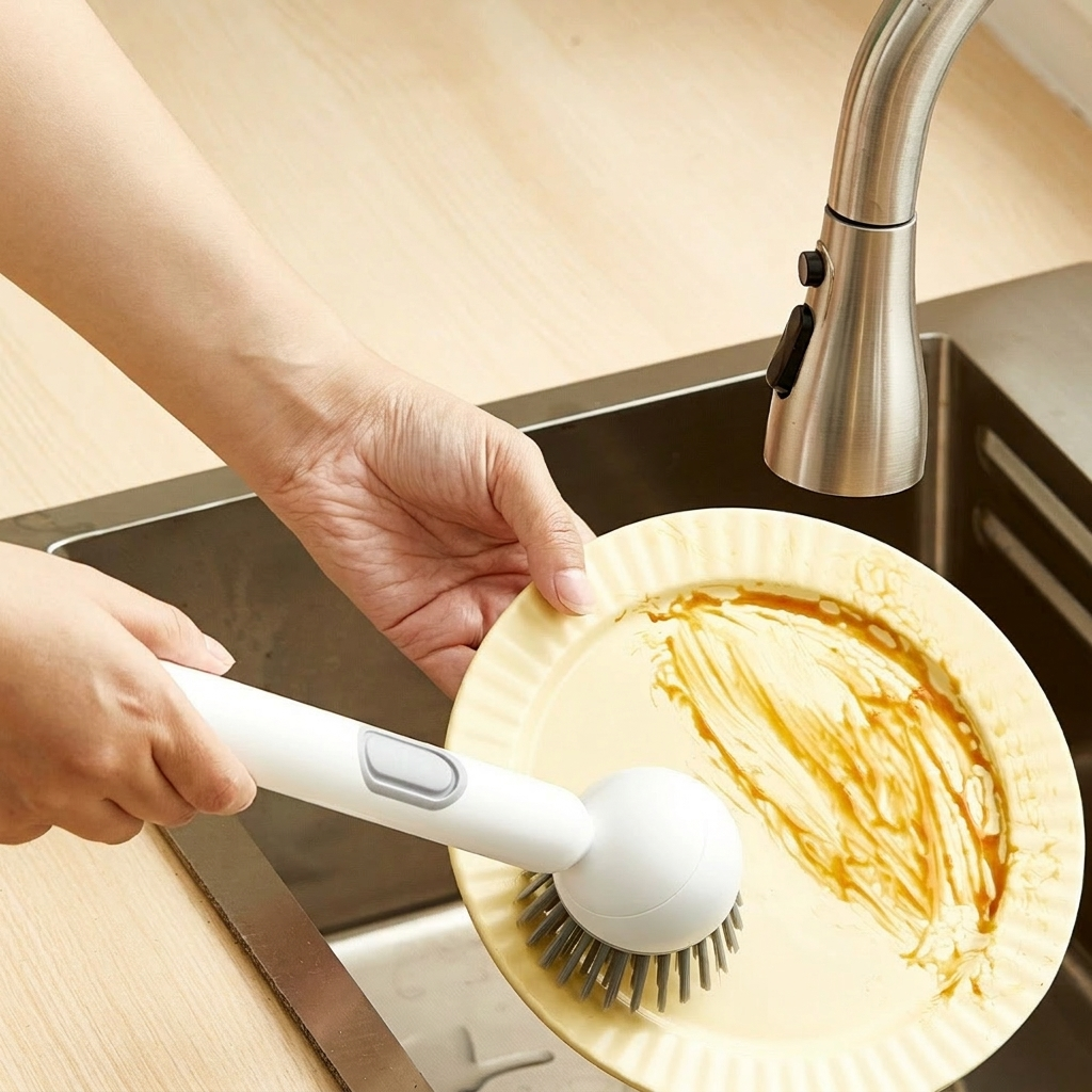 Long-handled rotating pot brush