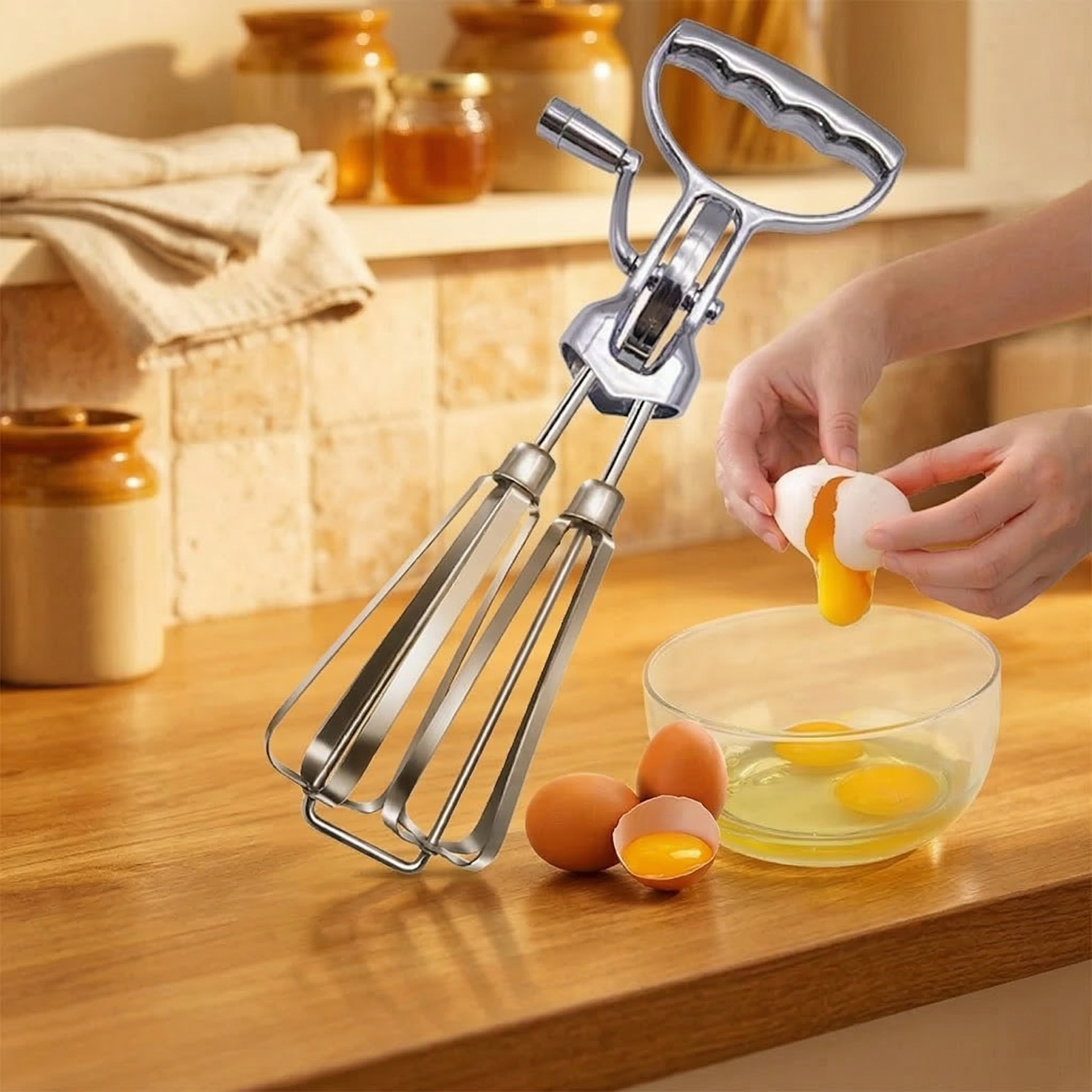 Hand-crank electric egg beater
